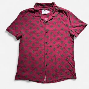 Topman Burgundy Button Up Shirt with Geometric Print (Size Medium)